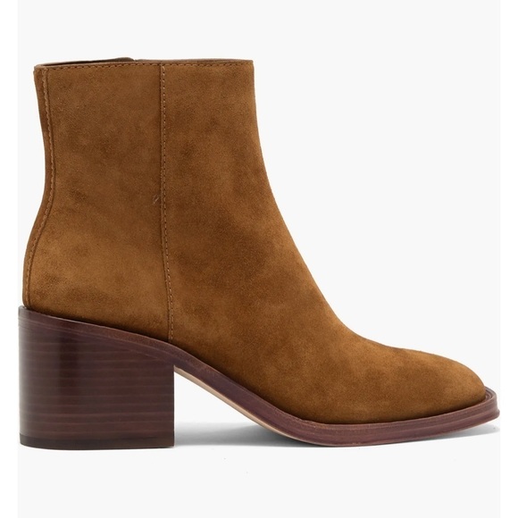 EUC Loeffler Randall Blakely Square Toe Mid Heel Boot in Cacao Tan Brown Suede 9 - Picture 11 of 12